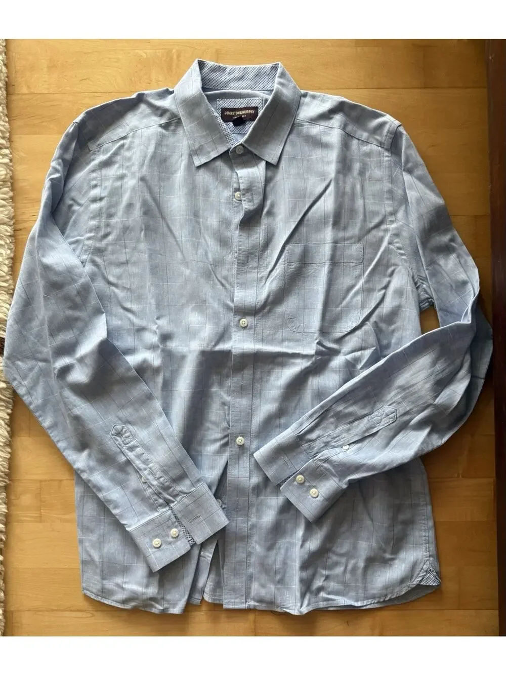 Johnston & Murphy Linen Cotton Long Sleeve Button Up Blue Check Shirt L
